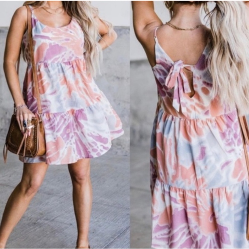 Wishlist apparel Coral Tie Dye Tiered Sundress Size Small